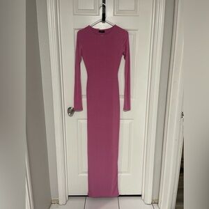 naked wardrobe Ribbed Long-Sleeve Maxi Dress in Bright Pink